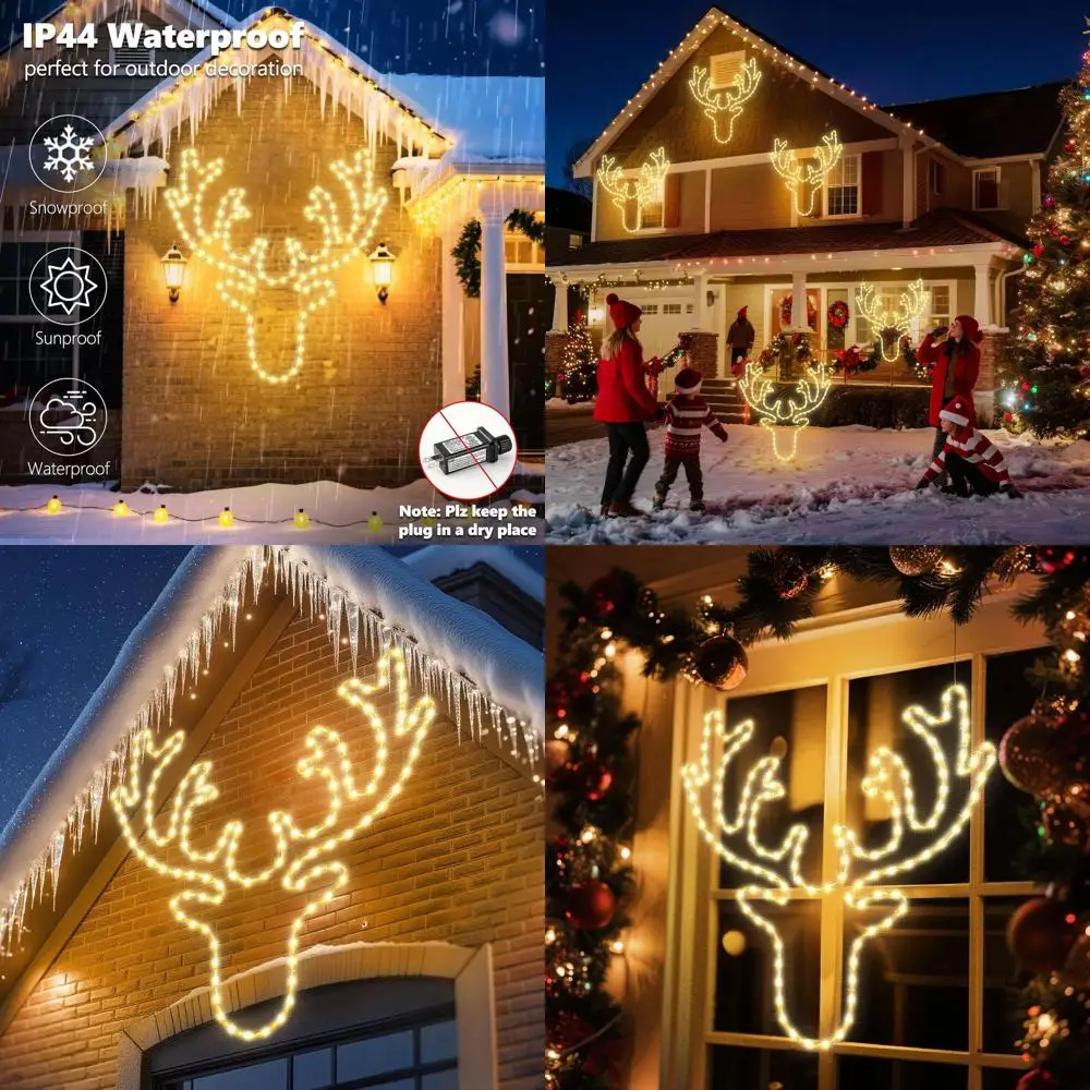

32-Inch Waterproof LED Deer Outdoor Christmas Lights with Timer for Home Party Wall Decoration - Warm White