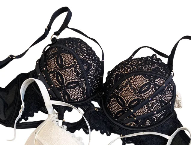 

KUCLUT Hollow Bandage Rhinestone Bralette Small Chest Gathering Bra Set Thick Underwear Bras Large Size Push Up Lingerie Panty