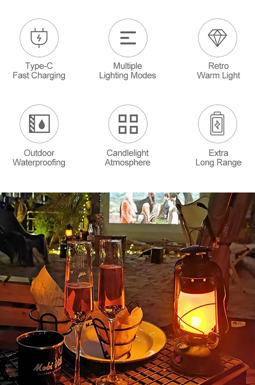 Retro Tragbare LED-Pferdelaterne, Wiederaufladbare Hängelampe für Camping, 3 Beleuchtungsmodi für Desktop, Bar, Restaurantdekoration – Detail 6