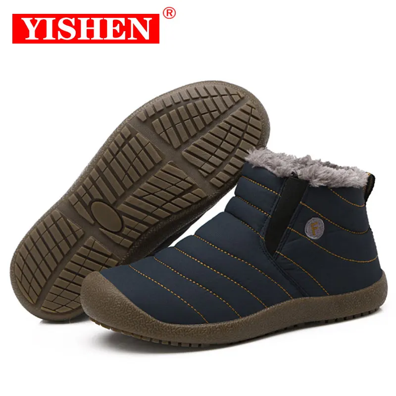 

YISHEN Winter Snow Boots Men's Ankle Boots Botas Hombre Warm Fur Lined Slip On Waterproof Outdoor Booties Leisure Sneaker Shoes