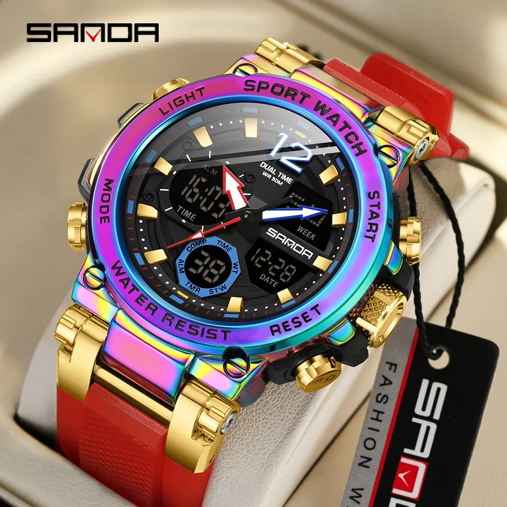 Fashion Sanda Top Brand 6178 New Men\'s Quartz Electronic Digital Cool Multi Functional Waterproof Sports Military Wrist Watches