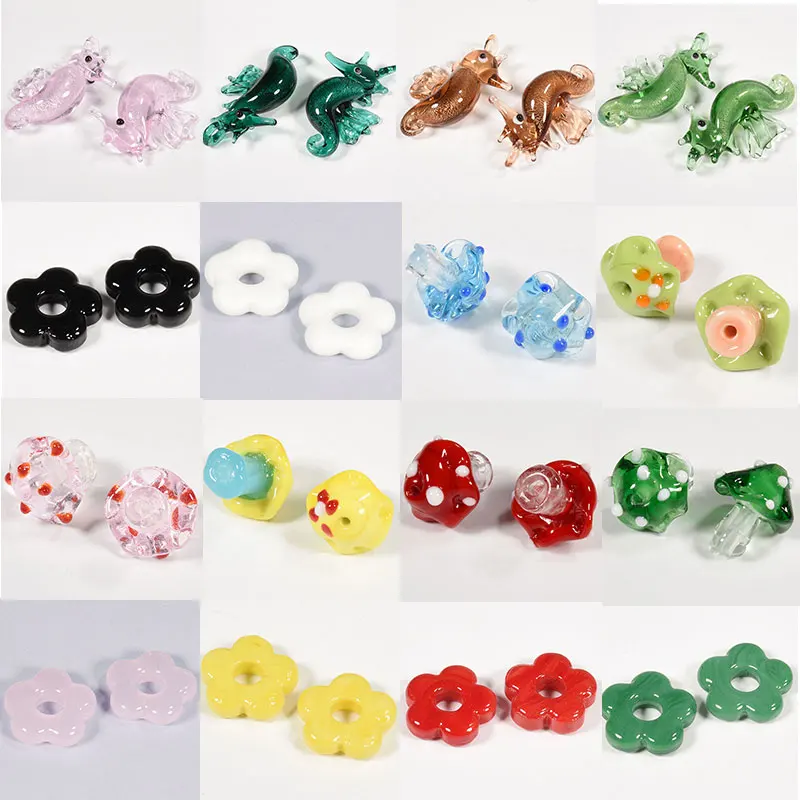 8pcs Glass Polka Dot Mushroom Flower Seahorse Bell Orchid Bead Jewelry Pendant High-Quality Diy Bracelet Keychain Accessories