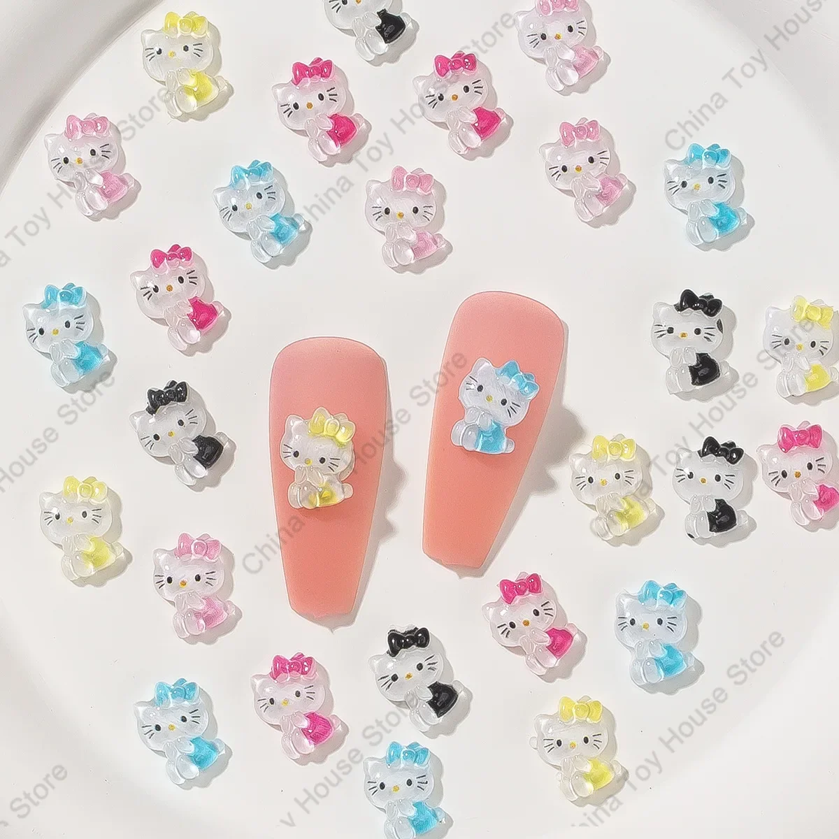 

20pcs Kawaii 3D Embossed Nail Stickers KT Cat Hawaiian Style Nail Art Decoration Cartoon Stickers Anime Art Nail Accessories