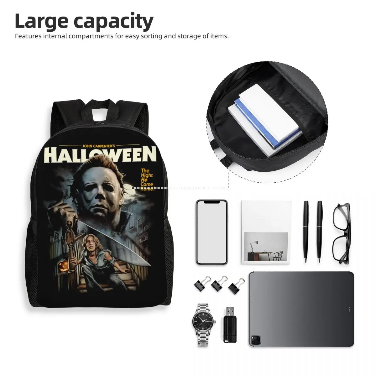 Dostosowane Halloween Michael Myers Plecak podróżny Kobiety Mężczyźni Szkoła Laptop Bookbag Horror Film College Student Torby na co dzień