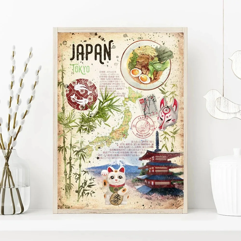 رسم كرتوني على الطراز القديم ، ملصق قماشي للسفر ، البرازيل ، فرنسا ، إيطاليا ، إسبانيا ، فن الطعام ، صورة معيشة ، ديكور حائط منزلي #4