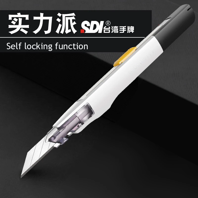 SDI Small Utility Knife Anti Shaking 30 ° Sharp Blade Box Cutter Professionnel Premium Safety Self-Locking Design Package Paper