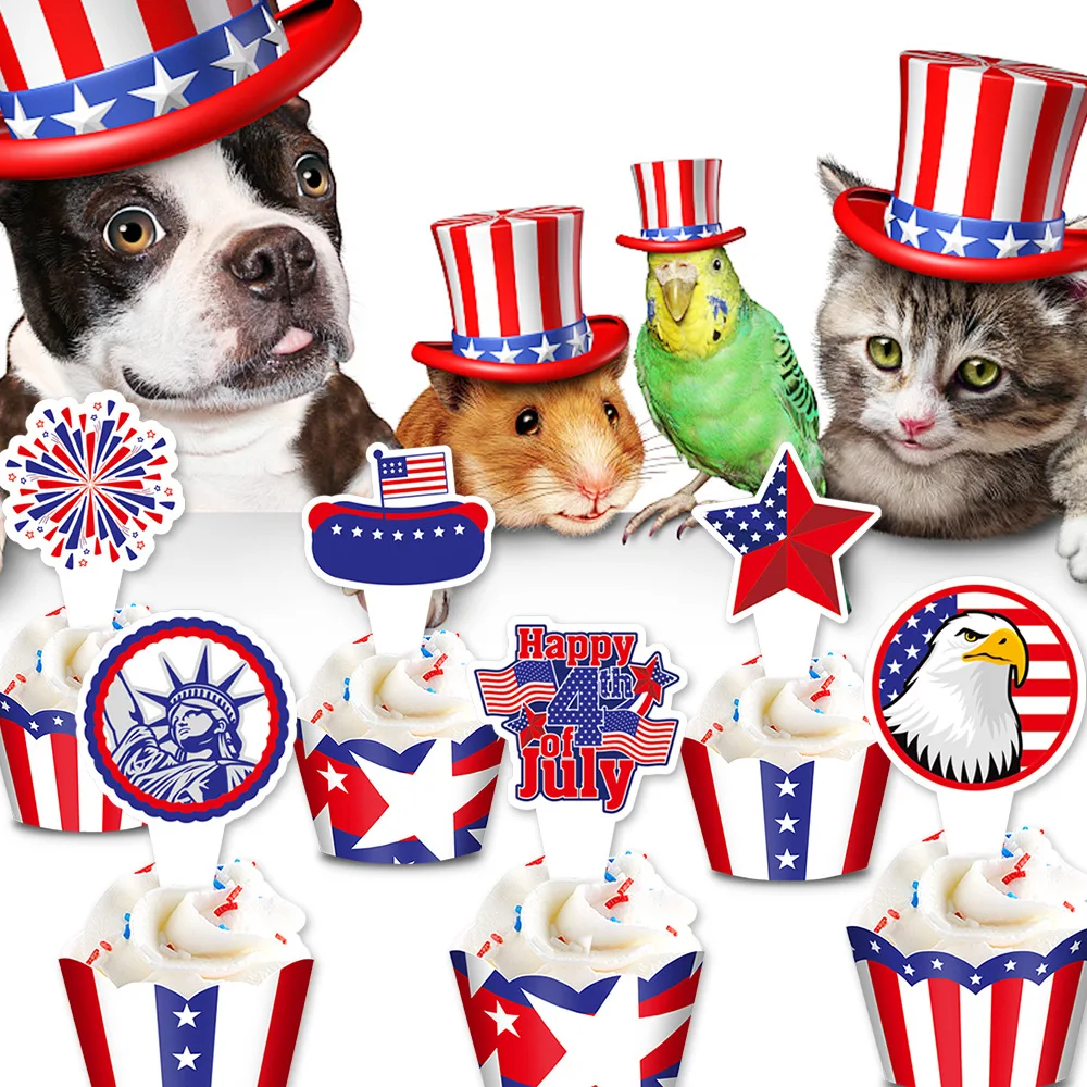 

Hot sale New Design USA Flag Cake Toppers for Independence Day Party DIY Cake Decorations