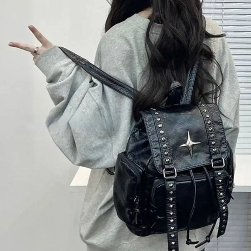Streetwear Punk Cross Students Backpack Vintage All Match Trendy Women's Bags Japanese Y2k Aesthetic Casual Fashion Backpacks