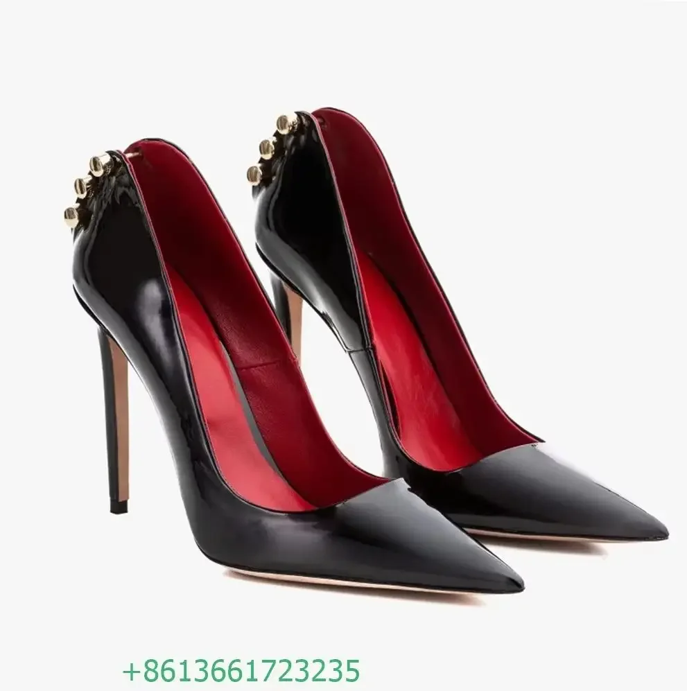 

Black/red Mixed Color Pumps Metal Buckle Cover Heel Stiletto High Heels Pointed Sexy Leather Pumps Women Fashion New Novel Shoes
