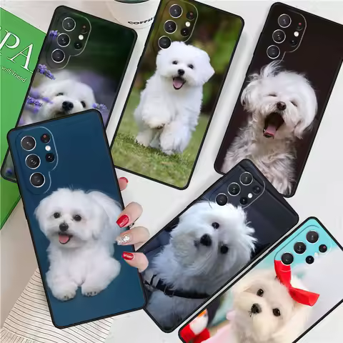 Maltese Dog Puppies For Samsung Galaxy S24 Ultra S21 S22 S8 S9 S10E Note 10 20 Plus FE S23 Phone case Cover Coque