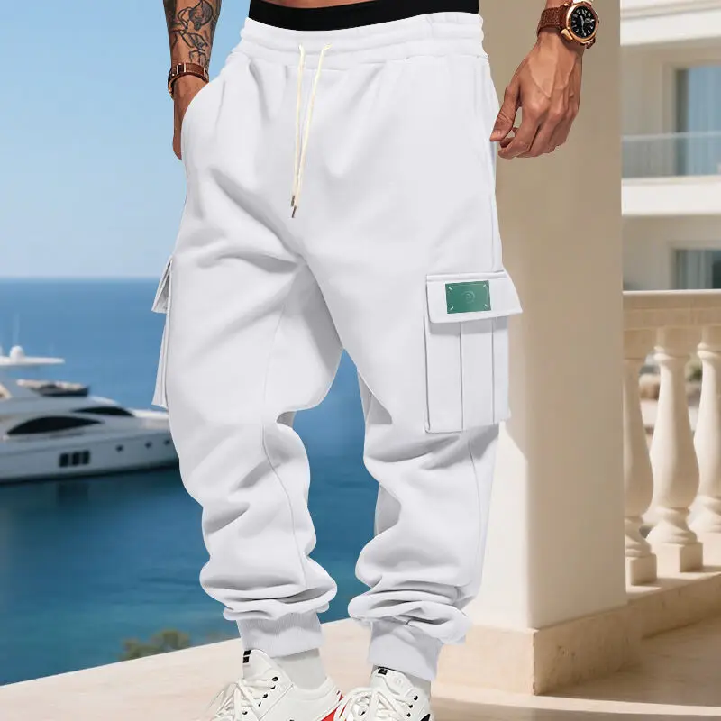 Pantaloni sportivi da lavoro americani pesanti e spessi in peluche da uomo con tasche multiple Pantaloni da jogging all'aperto Pantaloni sportivi casual larghi