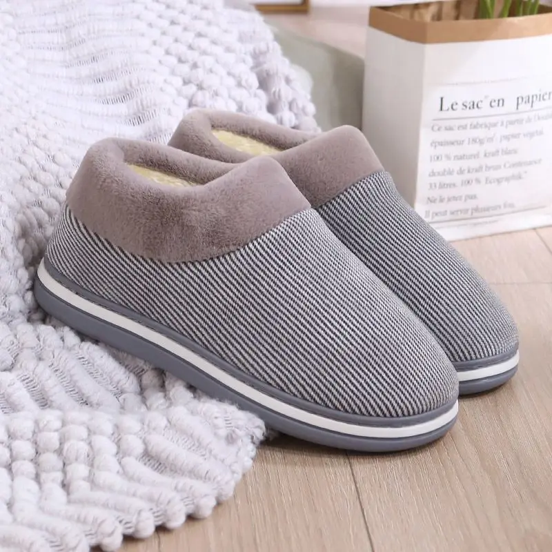 

Winter Home Velvet Cotton Slippers for Couples Full Covered Heel Thermal Thickened Sole Non Slip Indoor Outdoor Slippers for Men