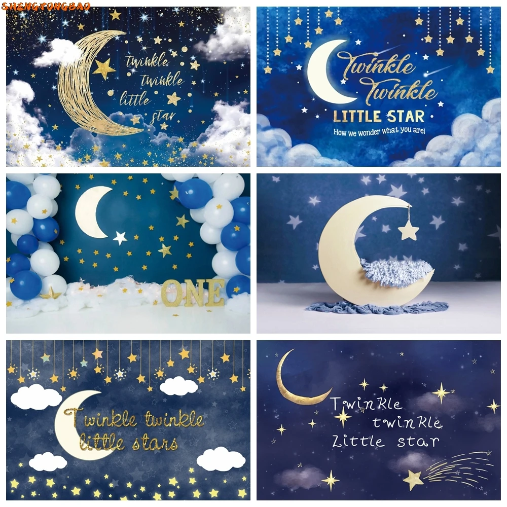 

Moon Stars Night Starry Sky Clouds Photography Backdrop Twinkle Little Star Baby Shower Kid Birthday Party Photoshoot Background