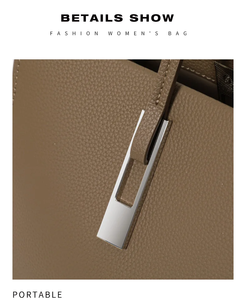 Multi-Pocket-Tasche aus Rindsleder mit großem Fassungsvermögen, minimalistische Damen-Umhängetasche mit Litschi-Textur für Büro, Arbeit, Reisen – Detail 12