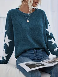 Autumn and winter cute star versatile pattern round neck pullover knit sweater