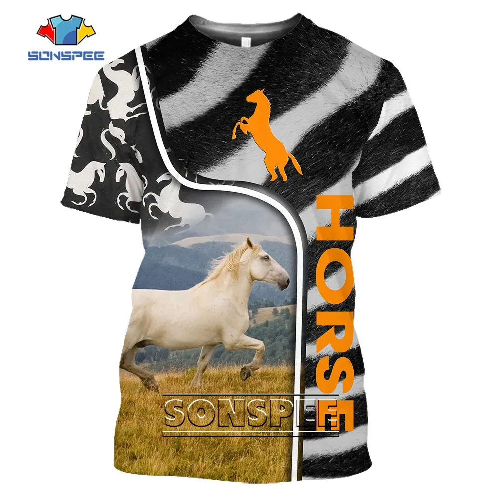 

SONSPEE Animal T-Shirts Horse Image 3D Printed Clothing Summer New Hip Hop Short Sleeve Tees Zebra Stripe Graphic Sportswear