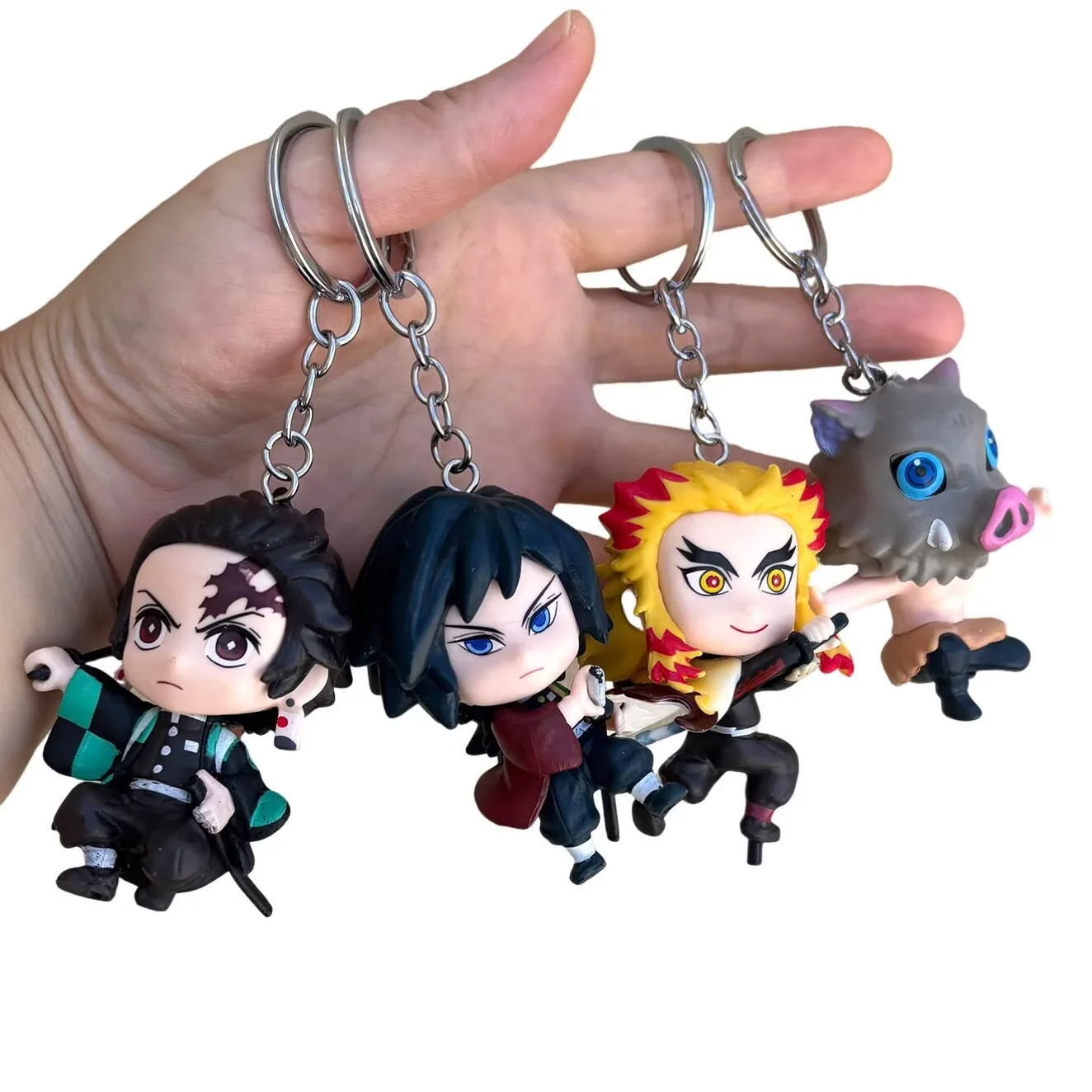 Novo 8 pçs/set Demon Slayer Anime Figura Periférica Chaveiro Nezuko Zenitsu Personagem de Desenho Animado Ornamento Acessórios