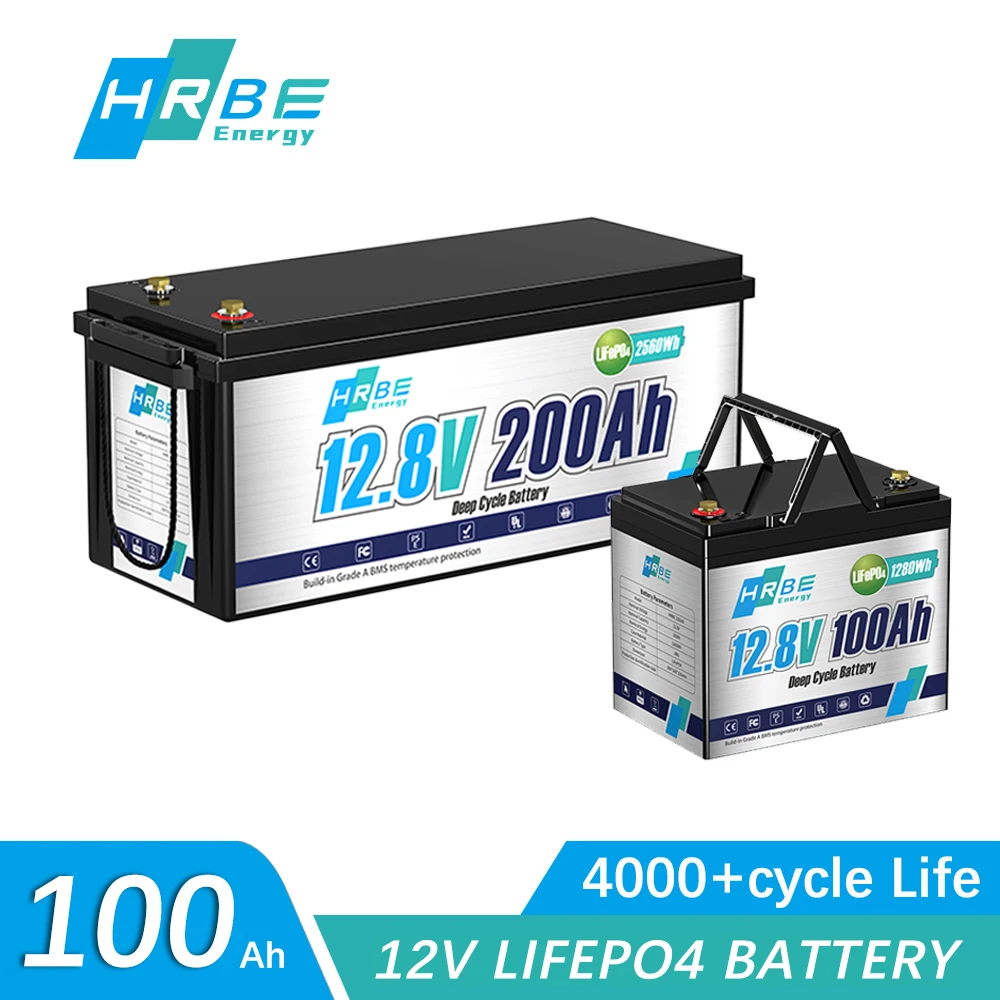 

New 12V 100 200Ah LiFePO4 Battery Pack With BMS Rechargeable Lithium Iron Phosphate Batteries for RV Boats Solar Energy Camping