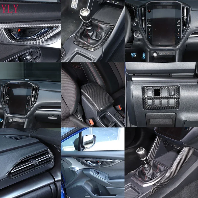 Real Carbon Fiber For Subaru WRX 2022-2025 Car Center Control Gear Frame Armrest Box Glass Lift Frame Cover Sticker  Accessories
