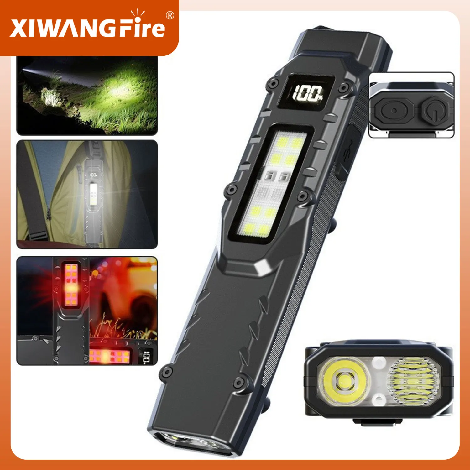 

1100LM Super Bright Tactical Flashlight Dual Switch Control EDC Rechargeable Waterproof Emergency Lamp9 Lighting Modes UV Light