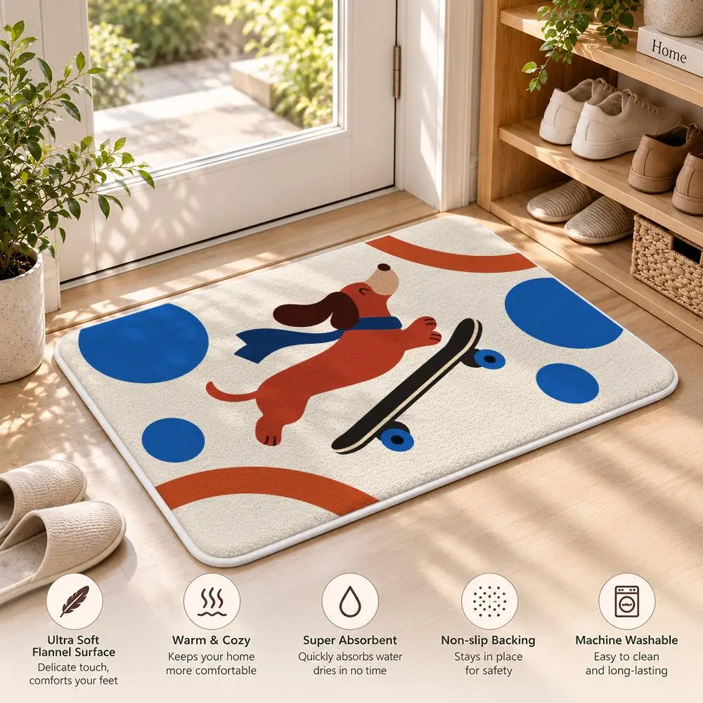 Skater Dachshund Floor Mat Flannel Rug Soft Non Slip Door Mat for Bathroom Bedroom Entryway Home Decor Gift 4