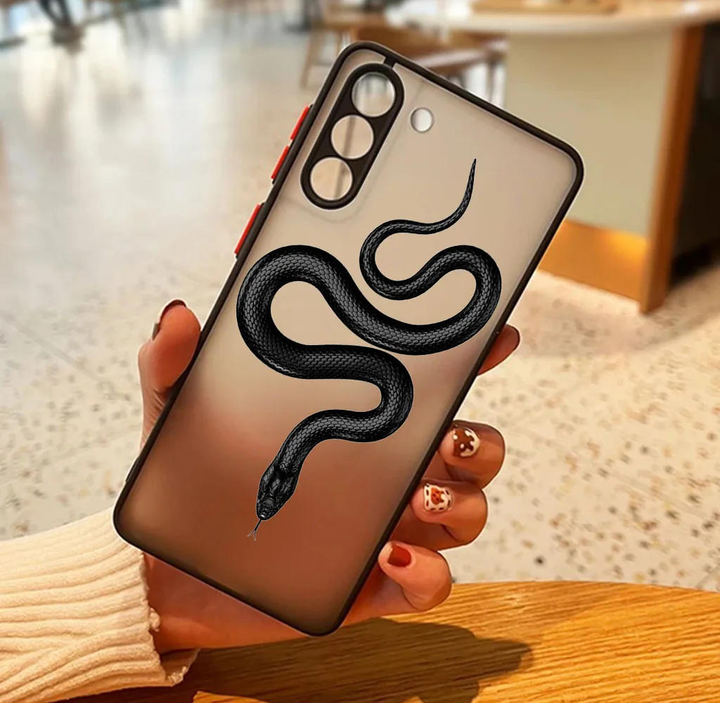 For Samsung A10 A20 A30 A40 A50 A70 A55 A35 A11 A01 A02 A03 A05 A04 Snake Cobra Python Frosted Translucent Black Phone Case