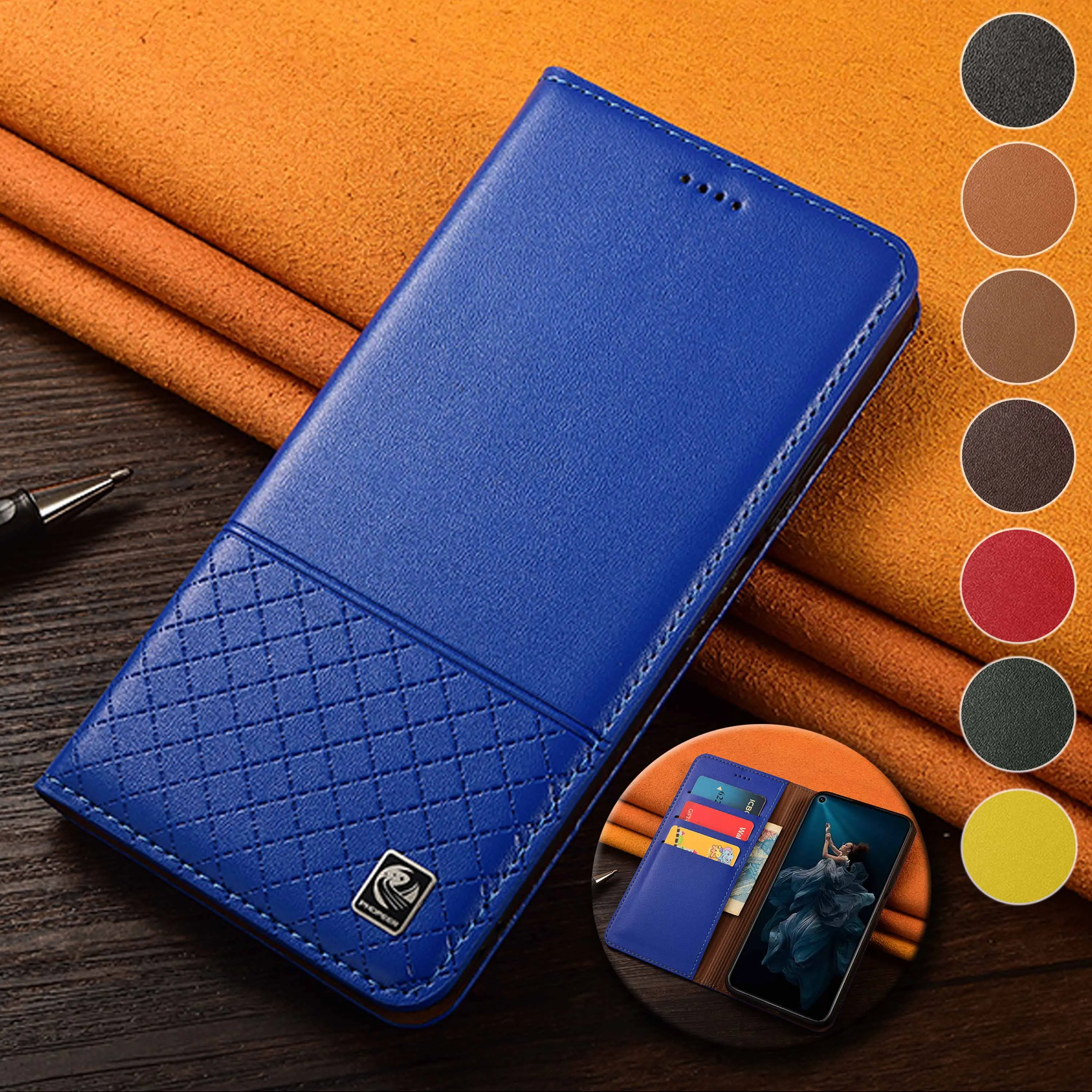 

For Samsung Galaxy M13 M23 M33 M53 M55 M14 M15 M34 M54 4G 5G Napa Below Grid Pattern Of Genuine Leather Flip Cover Case Cowhide