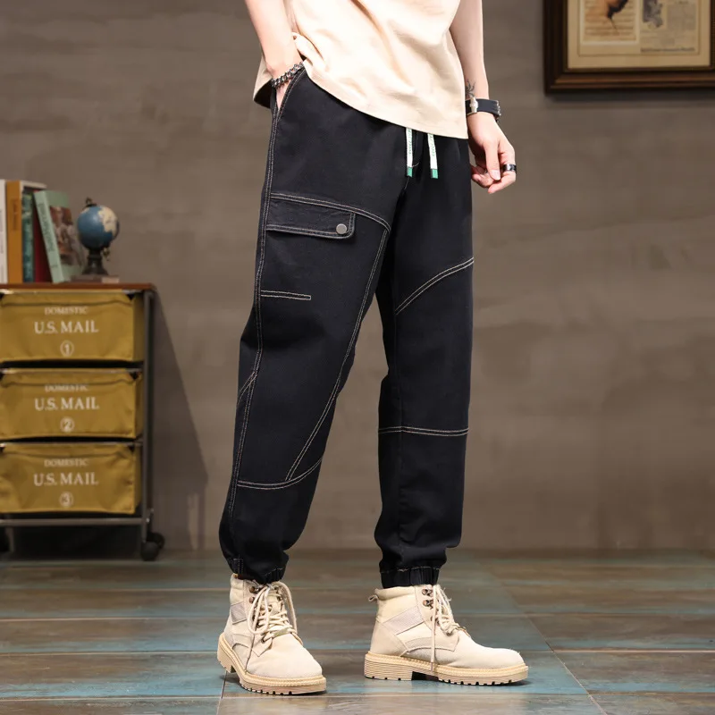 Cropped Jeans Slim Fit Kleine Voeten Stretch Casual Effen Kleur Streetwear Cargo Broek Heren