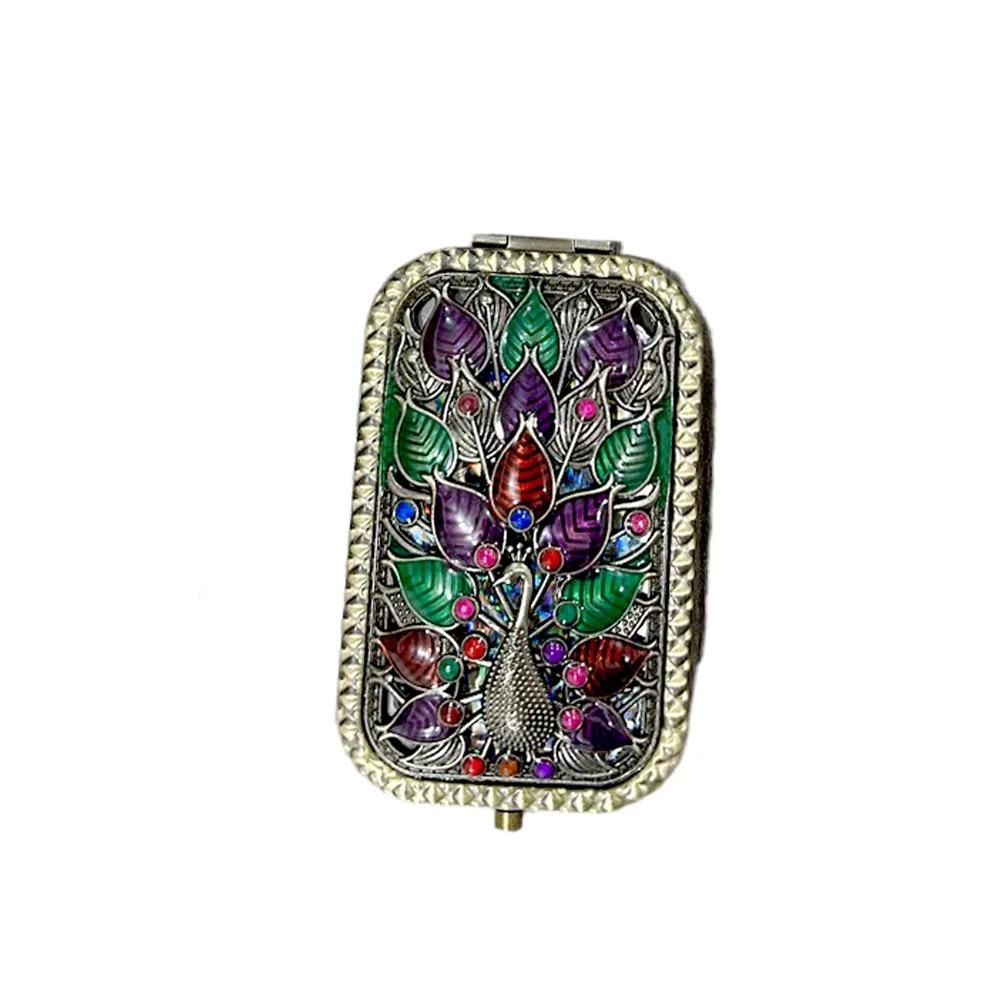 Peacock Open Screen Retro Small Mirror Rectangular Vintage Double Sided Makeup Mirrors Handheld Portable