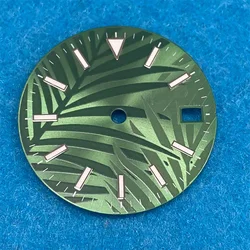 28.5mm Leaf Pattern Watch Dial Single Calendar Luminous Watch Face for NH35 NH35A 4R 7S Movement Replacement White/Green Dials