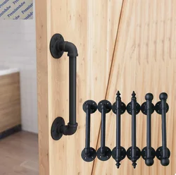 1Pc Black Iron Water Pipe Industrial Barn Door Handle Pull Vintage Grab Bar Decorative Ball Crown Finial