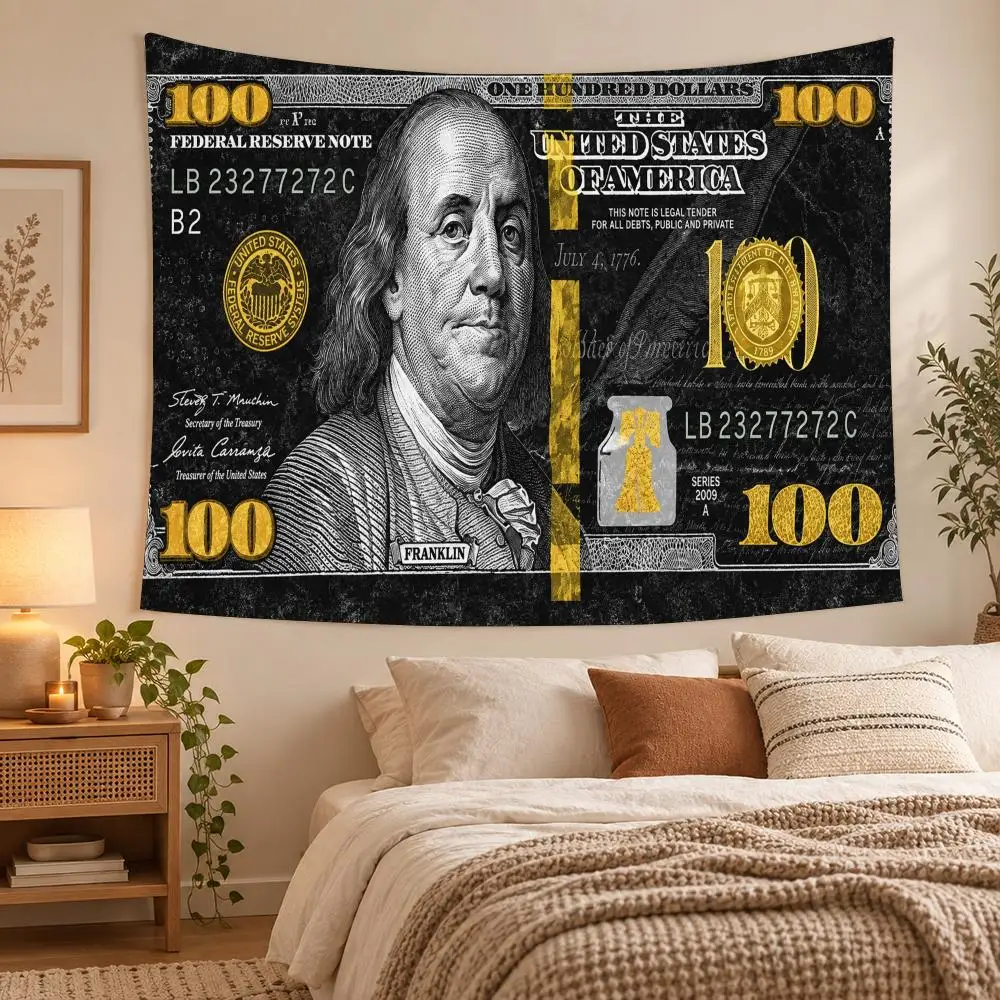 Dollar Bill Franklin Portraits Tapestry Custom Living Bedroom Party Dormitory Interior Wall Bohemian Decoration Attached Clip