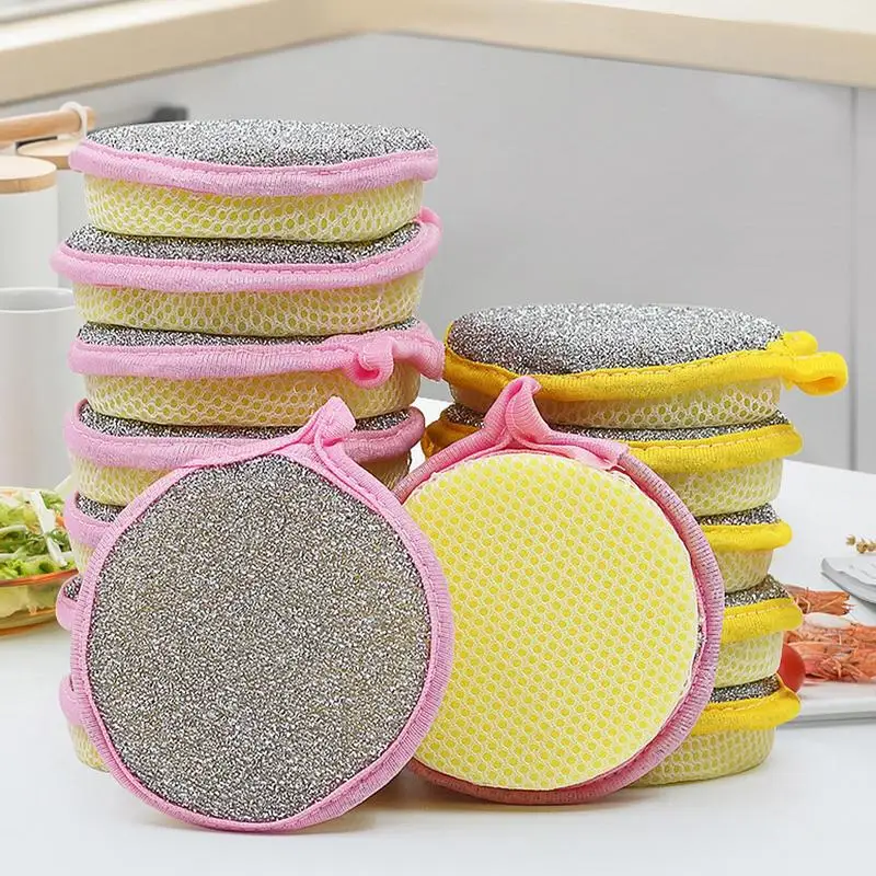 Round Dish Sponges For Washing Dishes Double-Sided Water-absorbing Dishwashing Cloth Non-Scratch Scrub Kitchen Cleaning Tools