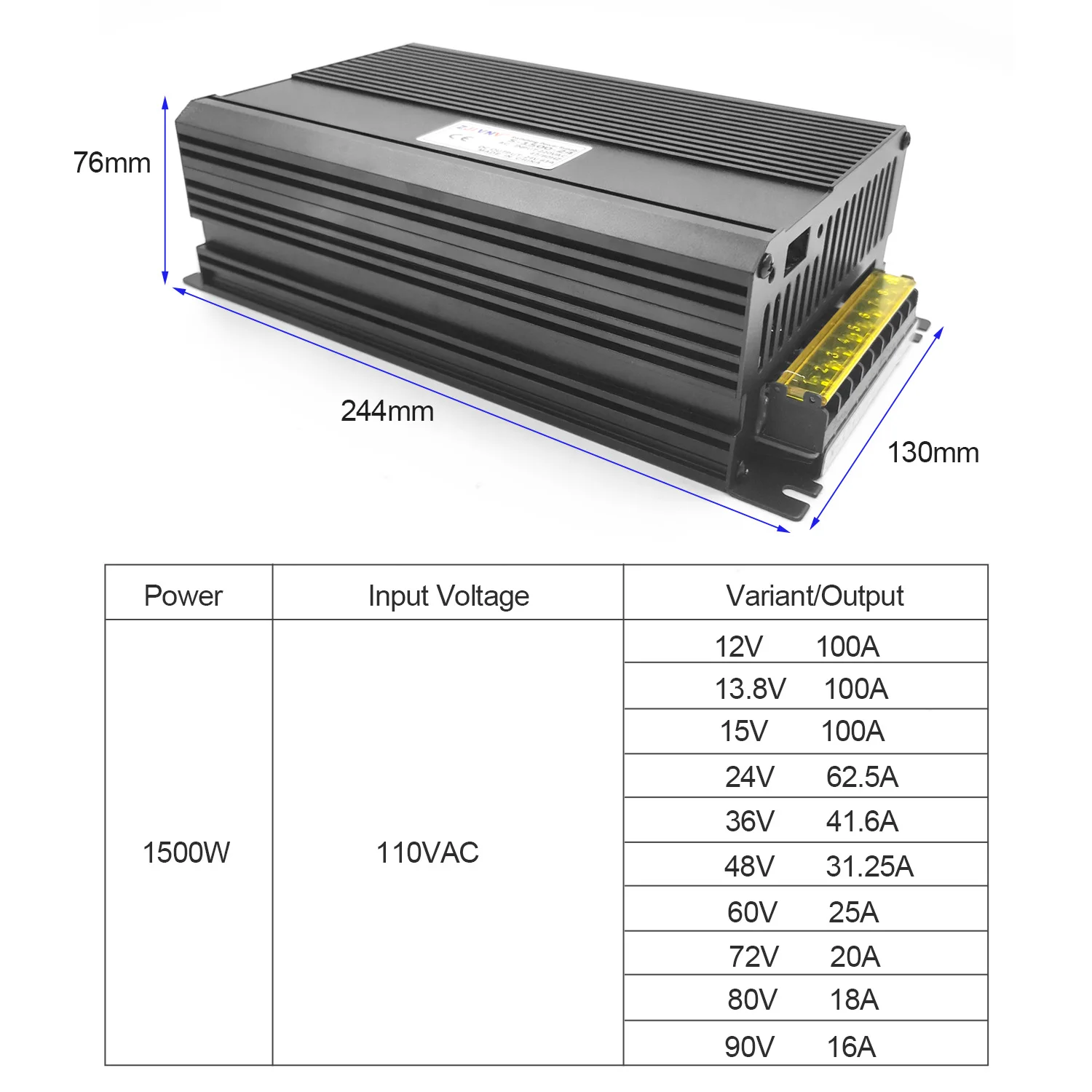 Imagem -02 - Mini Adaptador do Tamanho com Alojamento Preto Fonte de Alimentação 1500w do Interruptor ca 110v 220v para dc 12v 13.8v 15v 24v 36v 48v 60v 72v 80v 90v S1500