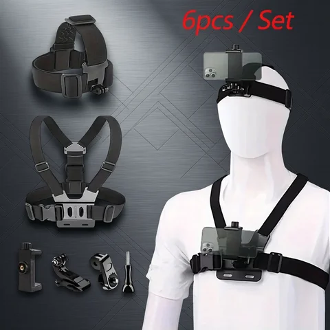 Action Camera Accessories Kit Head Strap Chest Strap Mount Adjustable Holder for GoPro Phone DJI Osmo SJCAM AKASO insta360