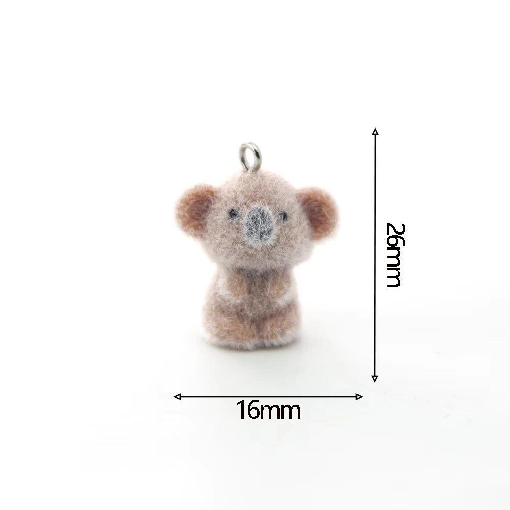 20Pcs 3D Resin Flocking Koala Charms Cute Plush Animal Pendant  for Necklace Keychain Making DIY Jewelry Accessories Wholesale