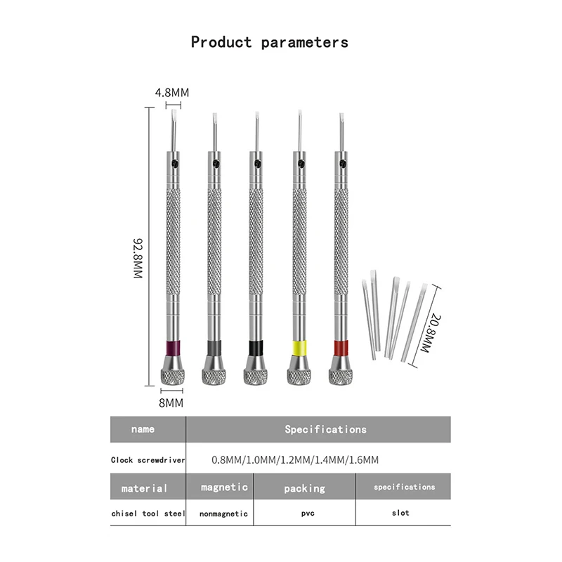 

Набор миниатюрных стальных отверток, 5 шт., для ремонта часов и электроники, снятия браслета компьютера с звеньем, инструмент для часовщика