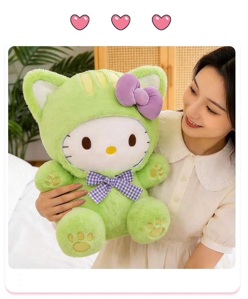 20/30/45/60CM Niedliche Graue Katze Hello Kitty Plüschpuppe mit Kariertem Schleifendesign KT Stofftier Weiches Kissen Heim- und Raumdekoration Geburtstagsgeschenk – Detail 4