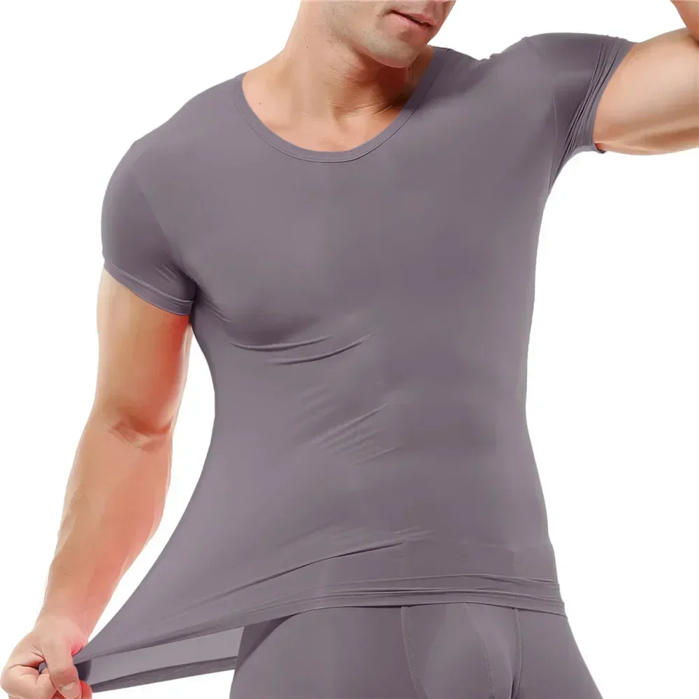 Breathable Ice Silk Men's Undershirts Casual Bodybuilding Sport T-Shirts Tops Ultra Thin Short Sleeve Classic Daily Male Tees
