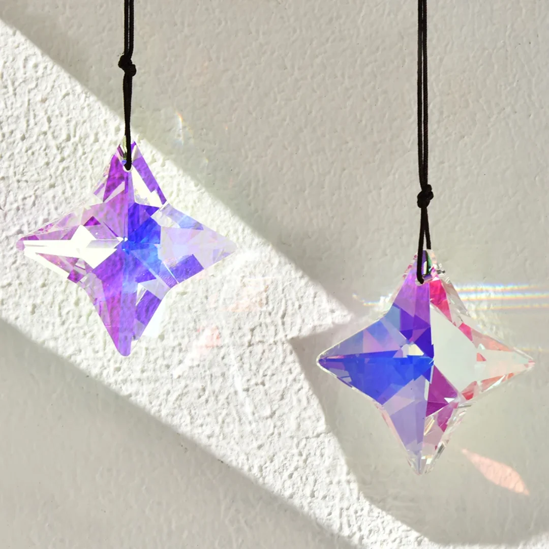 2pcs Star Hanging Window Crystal Prism Light Catcher Rainbow Maker Glass Hanging Pendant Ornaments for Home Garden Decoration