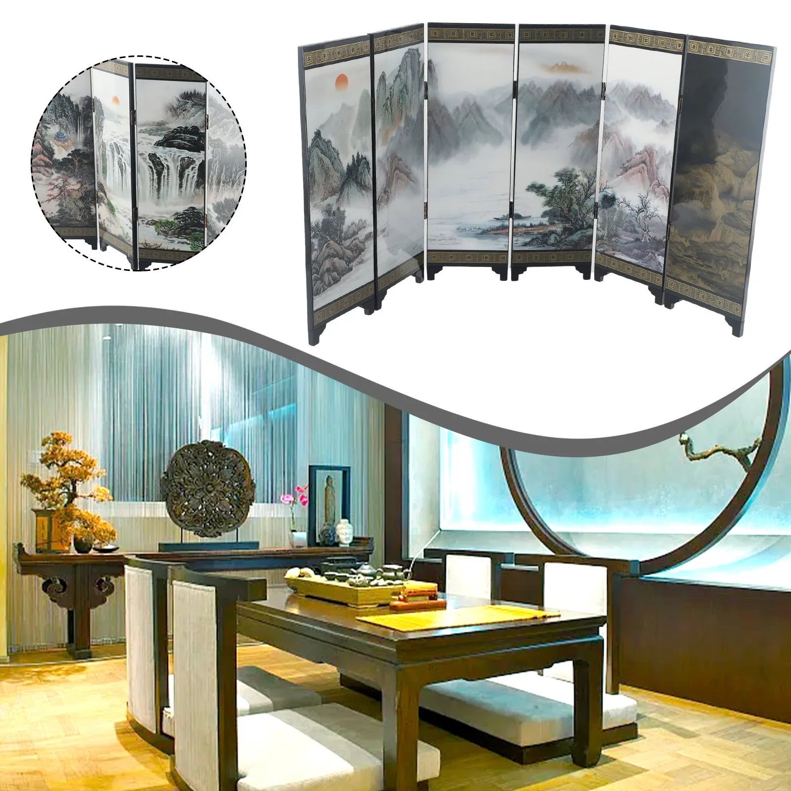 Oriental Office Wooden Screen Divider Separator for retro Wall Chinese Privacy Small Folding Partition Crafts