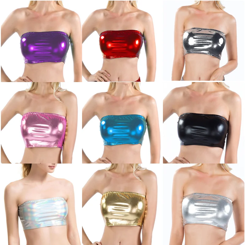 

Summer Sexy Gold Strapless Dressy Crop Top Women Shiny Stretch Party Clubwear Sequin Tube Top Bandeau Tank Top Dance Costumes