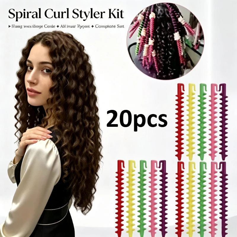 20pcs No Heat Hair Curlers Set - Spiral Rollers for Heatless Overnight Curls, DIY Styling Tool for Medium Long Hair, Hair Roller