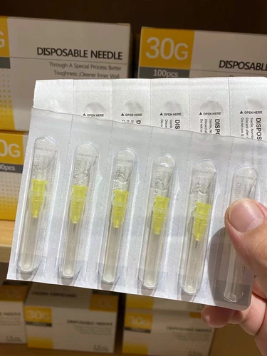 Imagen 2 del producto 100 Uds 25G 30G 32G 33G 34 aguja sin dolor 4/6/13mm belleza perforación ultrafina jeringa transparente pegamento de inyección tapa de punta transparente