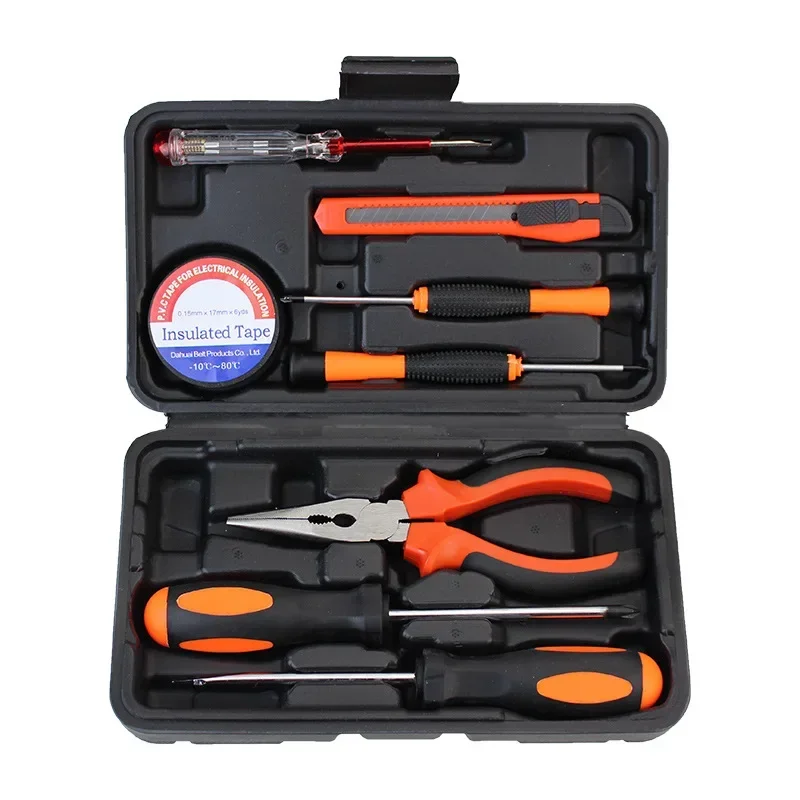 Multifunctional Tool Set General Household Hand Kit with Plastic Toolbox Storage Case Various Types Small Hand Tool Kit Orange