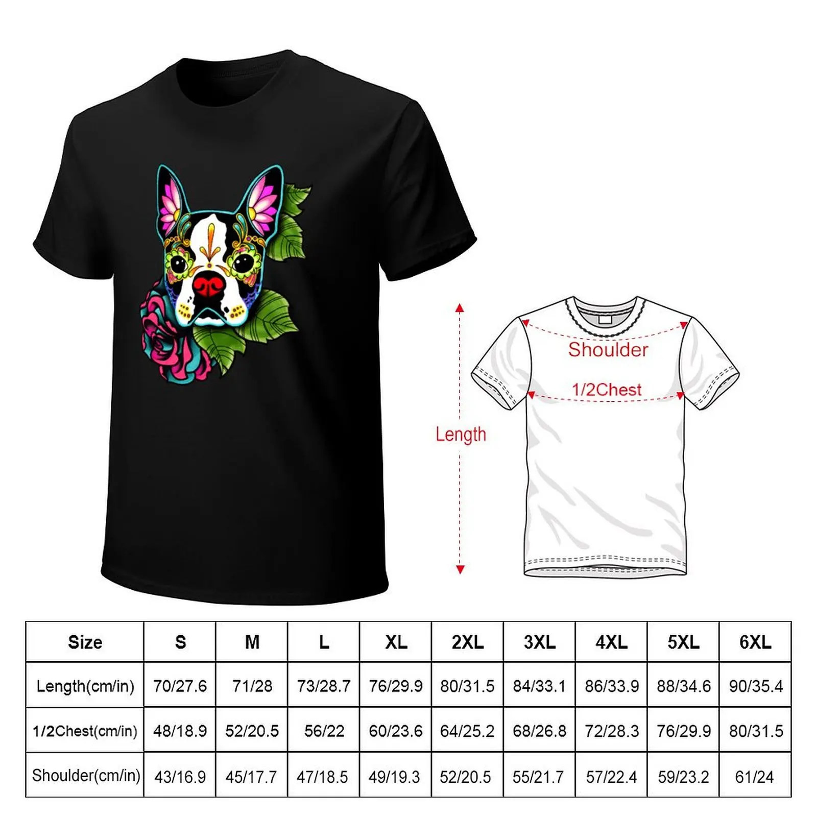 Boston Terrier in Black - Day of the Dead Sugar Skull Dog T-Shirt t shirts with prints T-Shirt