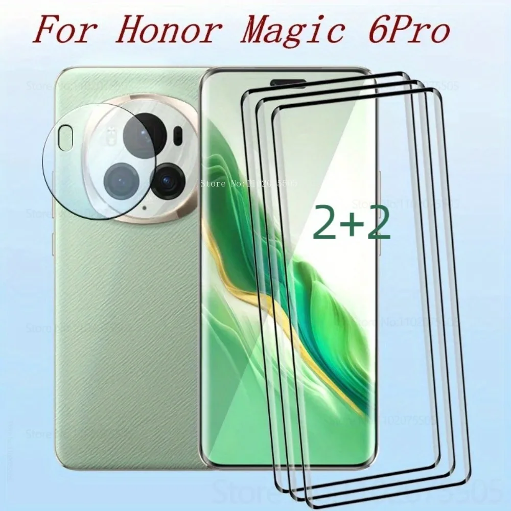 [2 +2] 2 peças de vidro temperado de dureza 9H + 2 peças protetor de lente para Honor Magic 5 Lite 5 Pro 4 Lite 6 Ultimate Magic 6 Pro 7 Pro 7 RSR