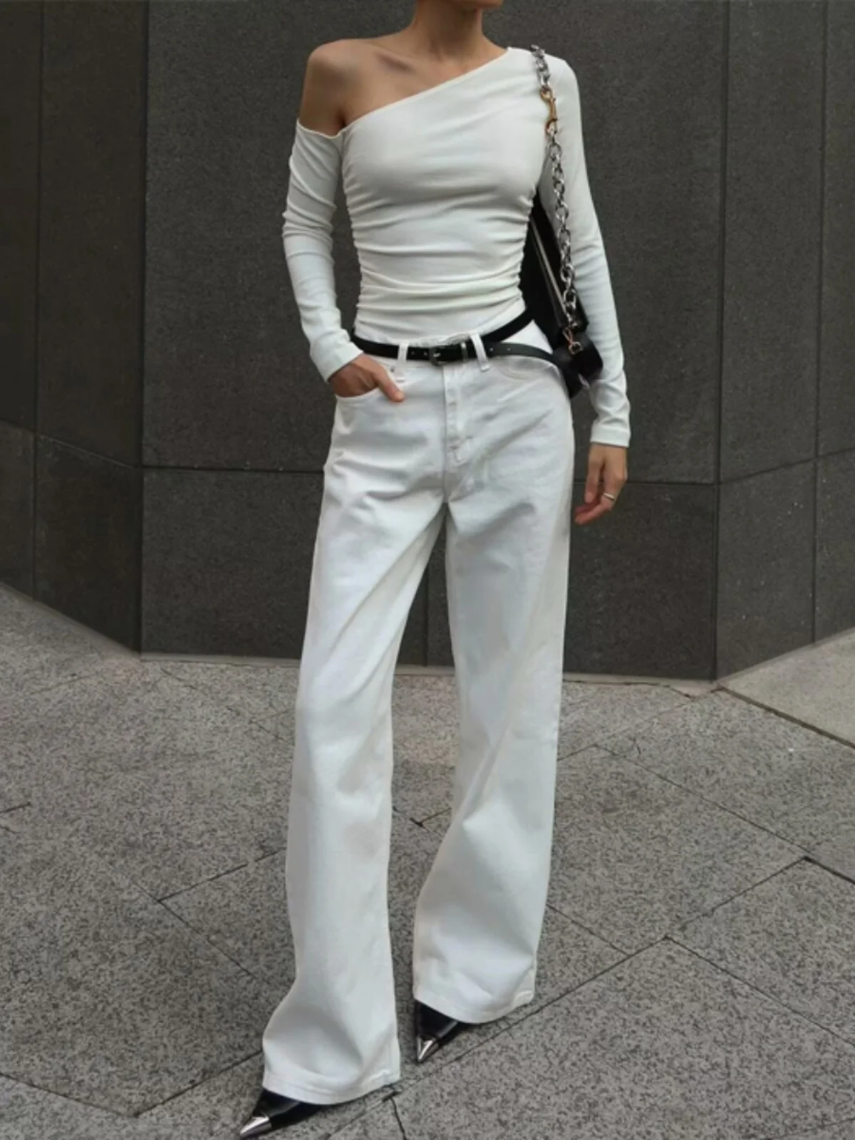 

American Retro Casual Slimming Versatile High Waist White Jeans Women Tall Extended Straight Leg Pants Spring Autumn