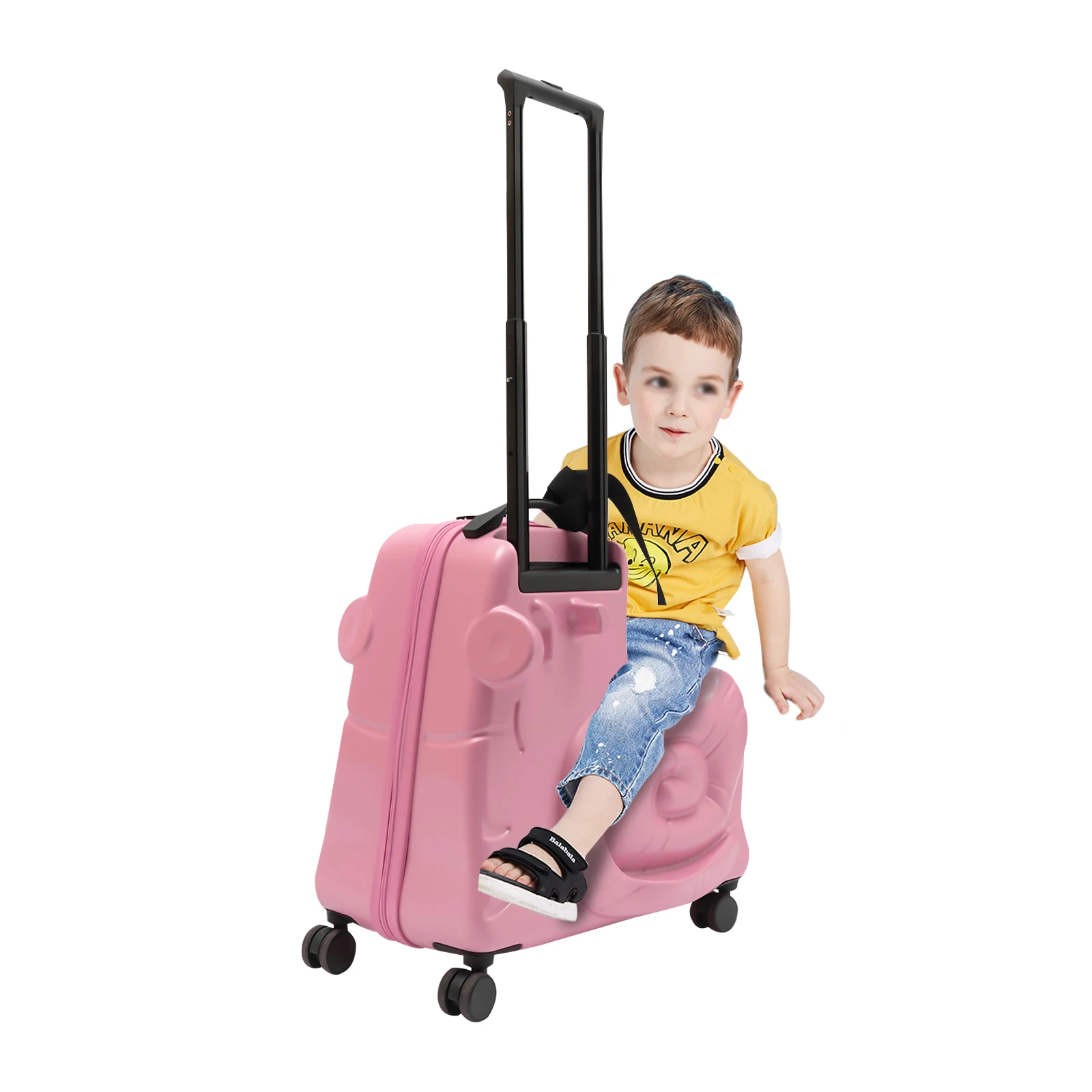 

52*26*50 cm Portable Travel Trolley Case Kids Ride-on Luggage with Spinner Wheels Kids Luggage Suitcase with Password Lock Pink