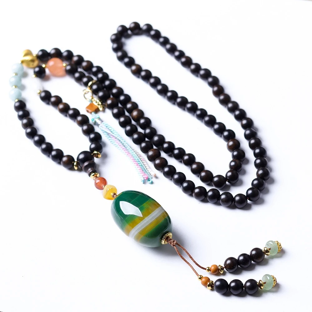 New Arrival: Agate Bracelet with Incense Wood, Yellow-Green Twisted Silk Agate, Chinese-Style Necklace Accessories